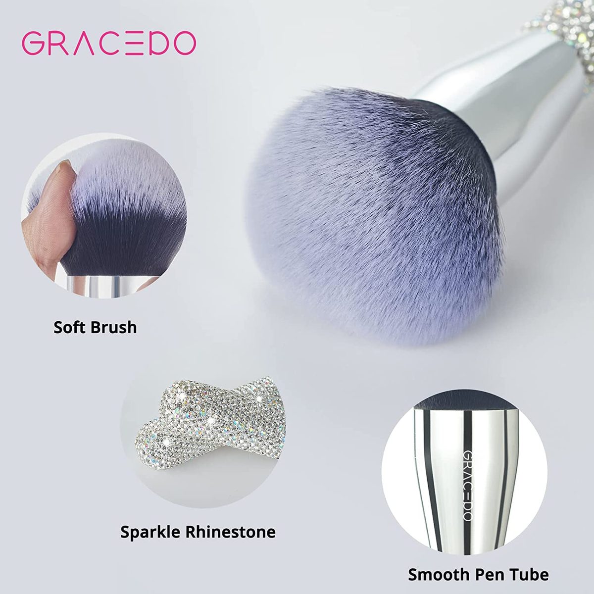 Bling Powder 化妆刷，带钻石水钻手柄，大号矿物全脸定妆粉底刷，Vegan Face Foundation Brush 用于古铜色修容，松散、矿物、紧凑、半透明粉末
