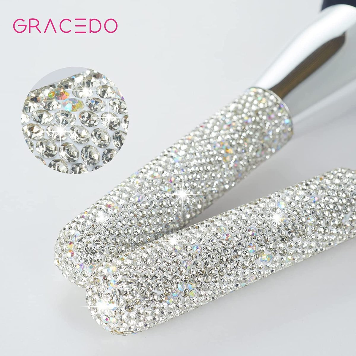 Bling Powder 化妆刷，带钻石水钻手柄，大号矿物全脸定妆粉底刷，Vegan Face Foundation Brush 用于古铜色修容，松散、矿物、紧凑、半透明粉末