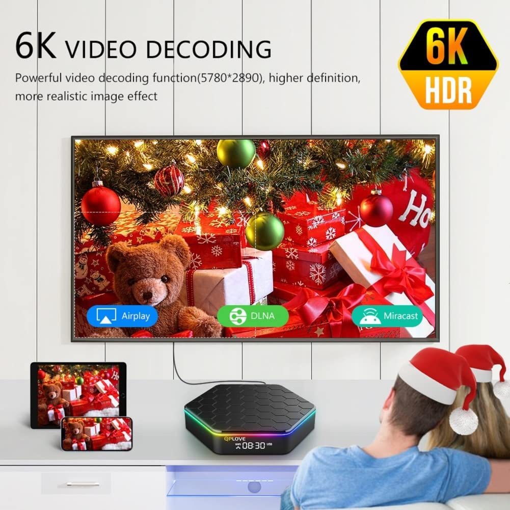 Android 电视盒 12.0 4GB 32GB H618 智能机顶盒支持 WiFi6 2.4GHz/5GHz 超高清分辨率蓝牙 5.0 以太网 LAN 100M 3D 6K 流畅稳定的播放器