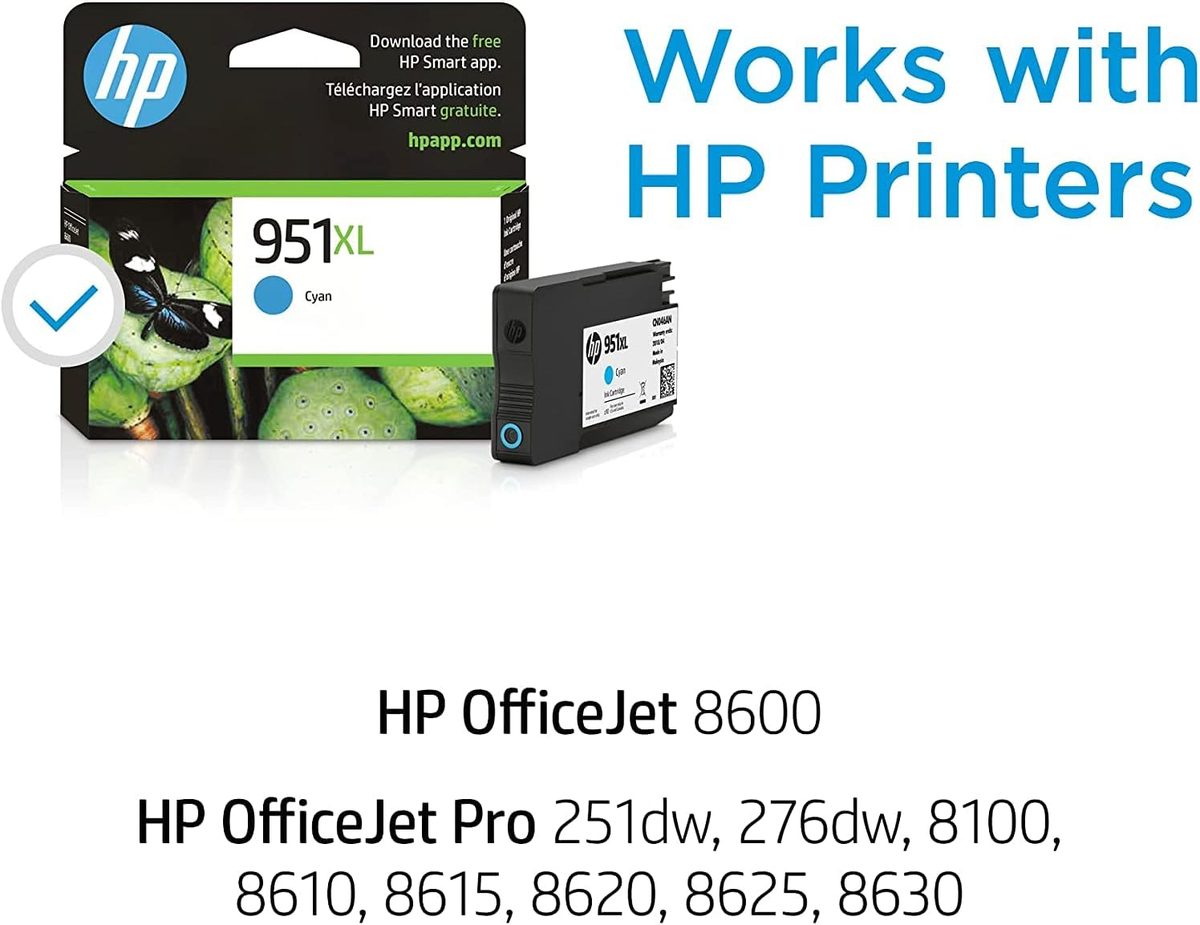 HP 951XL 青色高印量墨盒 |适用于 HP OfficeJet 8600、HP OfficeJet Pro 251dw、276dw、8100、8610、8620、8630 系列 |有资格使用 Instant Ink | CN046AN