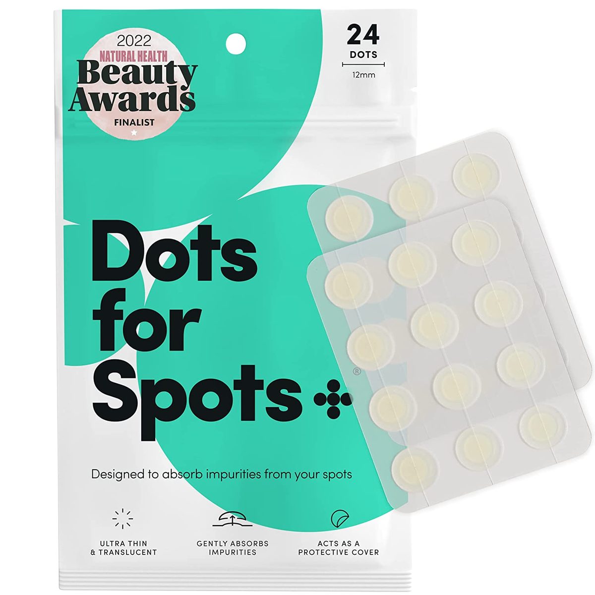 Dots for Spots Pimple Patches for Face - Pack of 24 Hydrocolloid Acne Patch - Invisible Zit Stickers Treatment for Face and Body - 强效、速效、纯素和零残忍韩国护肤