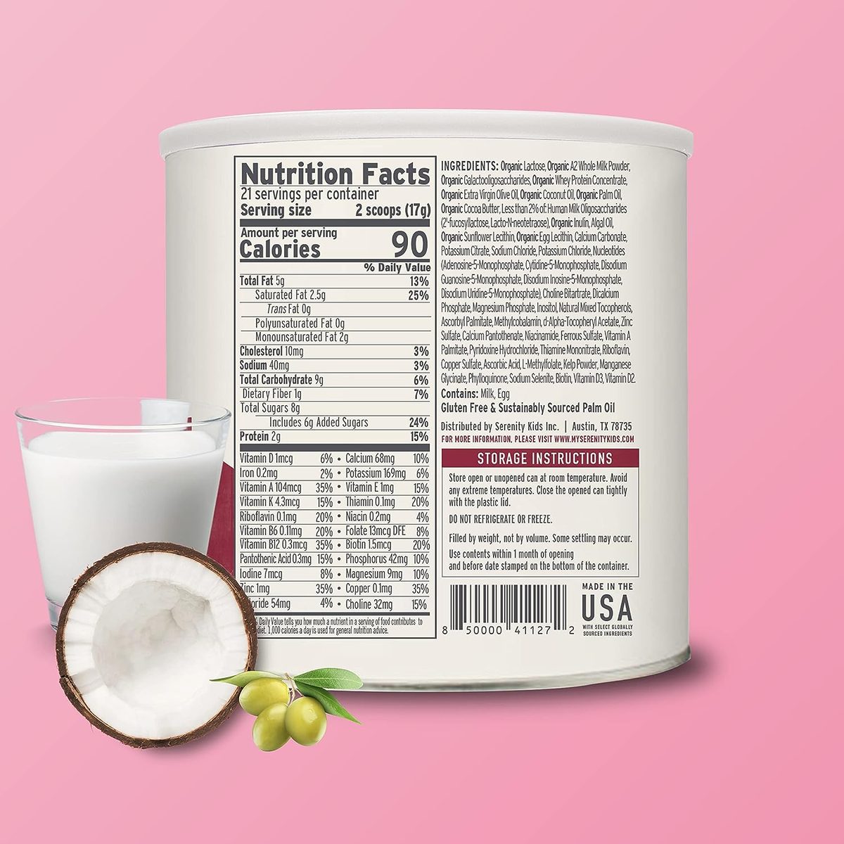 Sereormula Powder Ds Fed Organic A2 W Digest，清洁成分 |清洁标签项目纯度奖 Certifi6 计数