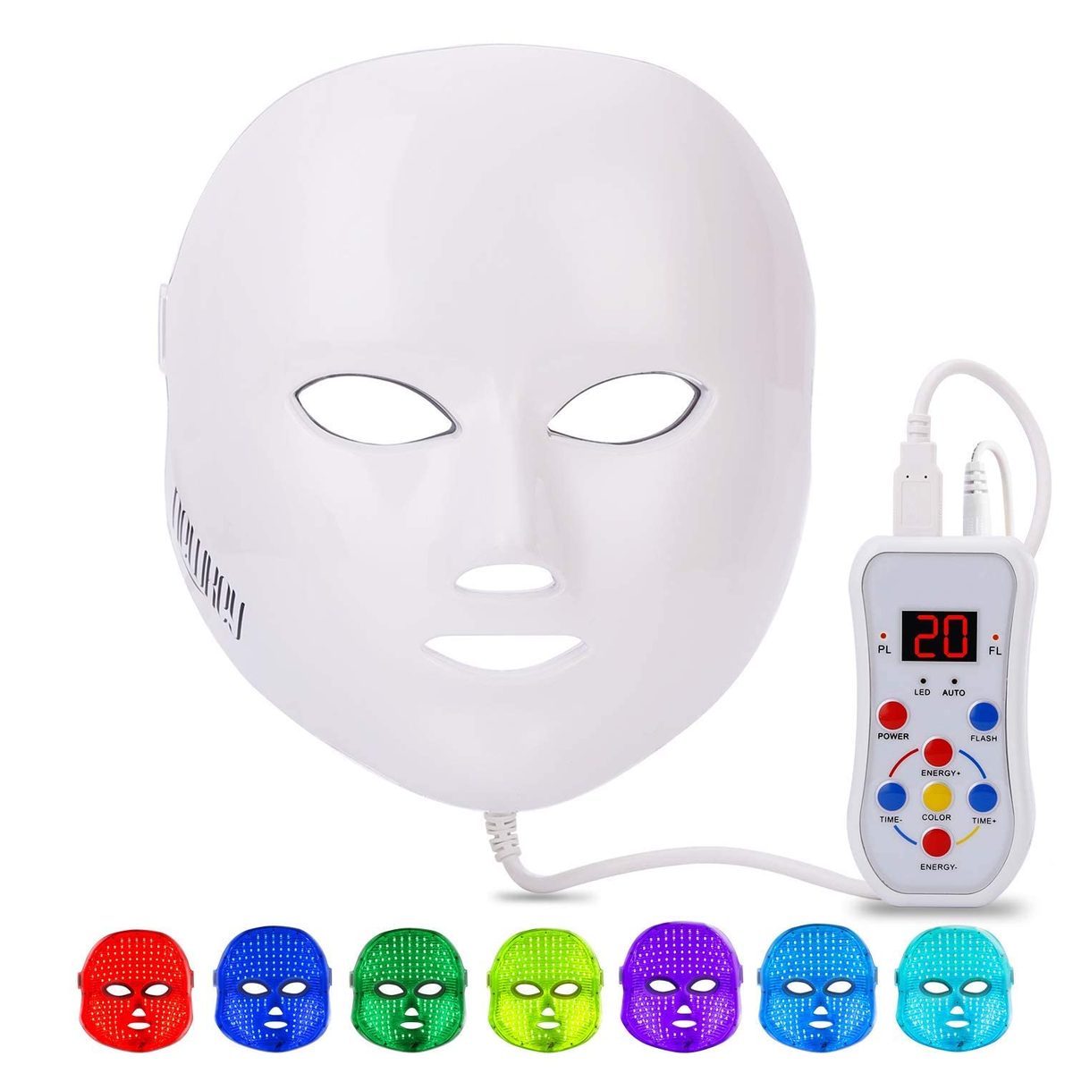 NEWKEY LED 光疗面膜，7 片 LED 光疗面部护肤面膜 - 蓝色和红色光粉刺光子面膜 - 韩国 PDT 技术，用于减少粉刺