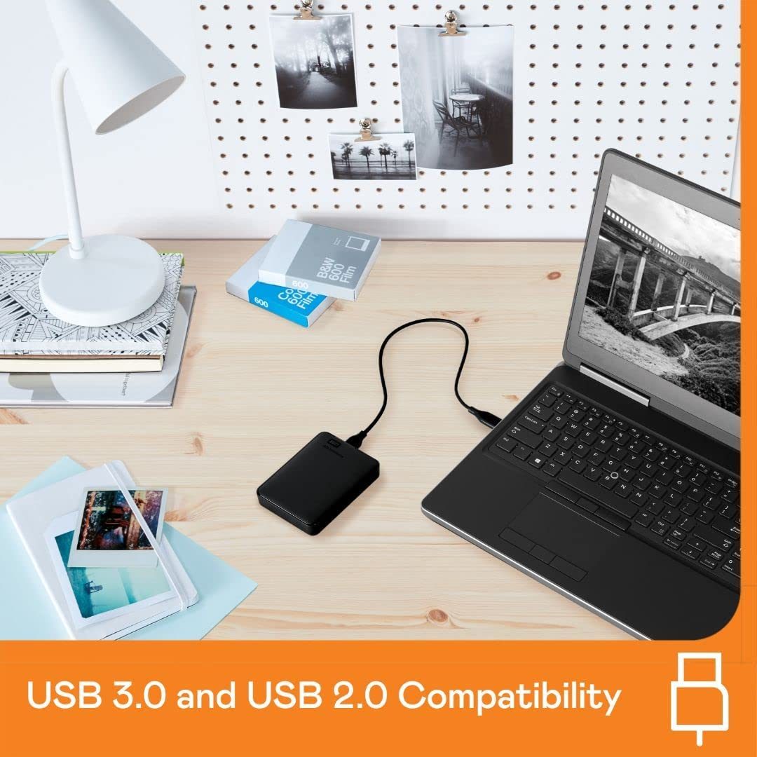 WD 5TB Elements 便携式硬盘、外置硬盘、适用于 PC 和 Mac 的 USB 3.0，即插即用 - WDBU6Y0050BBK-WESN
