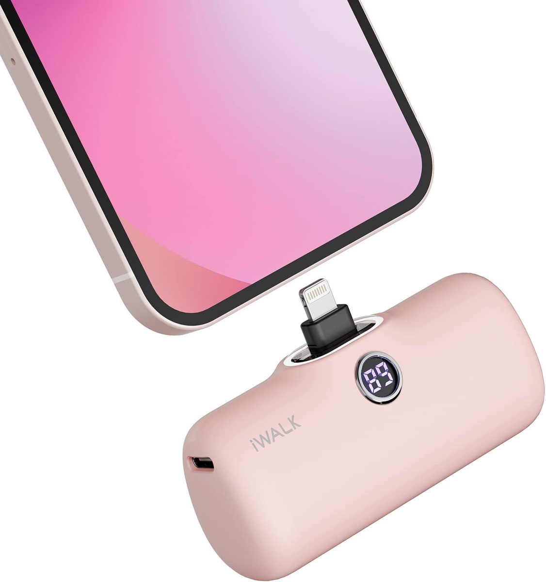 iWALK<linkPod 便携式充电器 4800mAh 移动电源 PD 快速充电小型扩展坞电池带 LED 显示屏兼容 iPhone 14/14 Pro Max/13/13 Pro Max/12/12 Pro/11/X/8/7/6,紫色