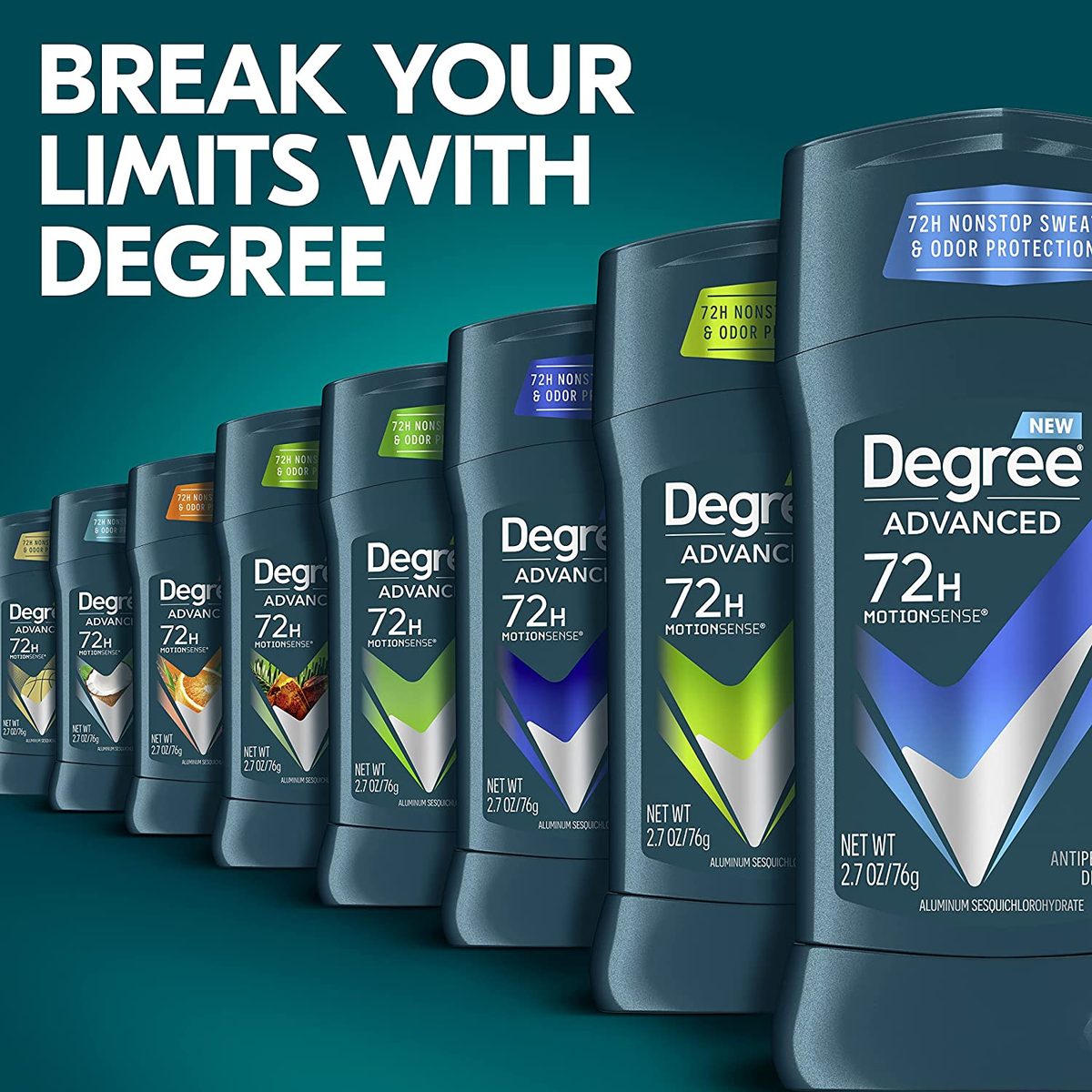 Degree Men Advanced Protection Antiperspirant Deodorant Cool Rush 4 粒装 72 小时防汗防臭止汗剂，采用 MotionSense 技术 2.7 盎司